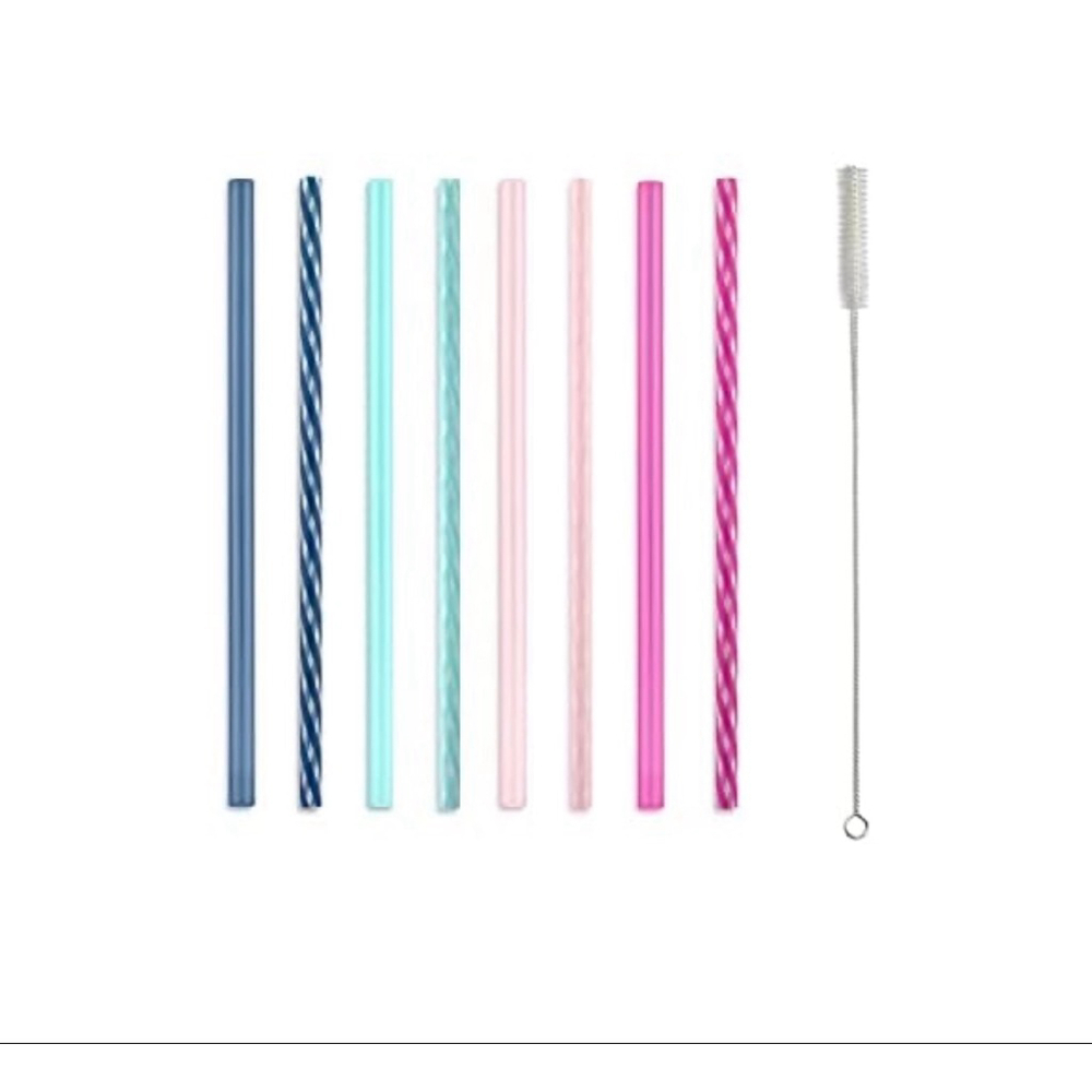 NEW Ello Reusable Plastic Straws with Cleaning Brush, One Size, Blue & Pink